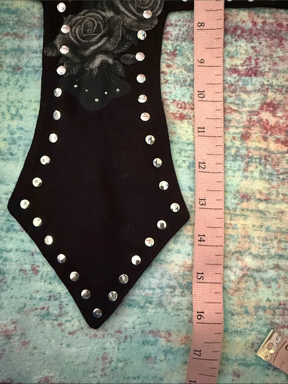 Fashion Nova Black Cross top with Silver Studs and Winged Rose Detail